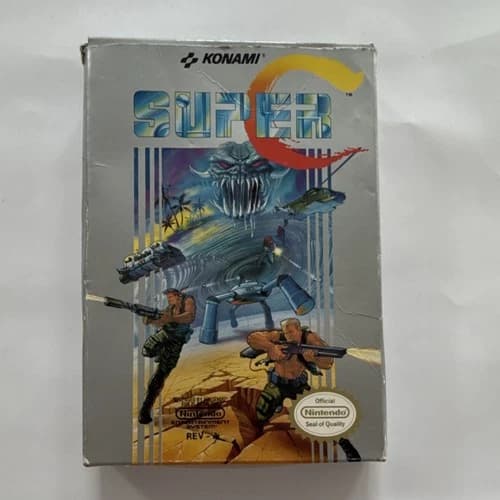 Konami Super C Complete Manual Box Cartridge Sleeve NES Shooter Action Game