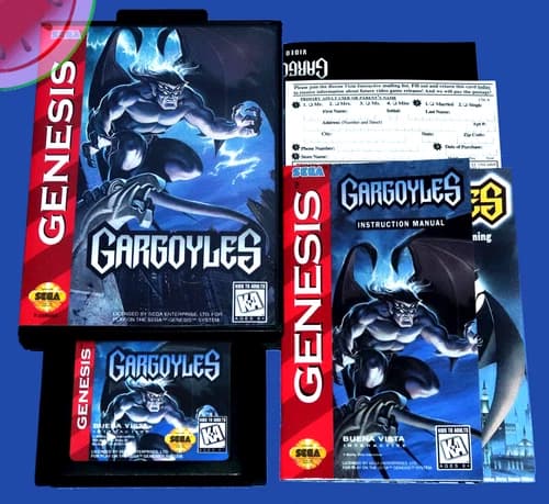 TESTED Sega GENESIS Game GARGOYLES Completed with NEW Box Manual Reg Flyer