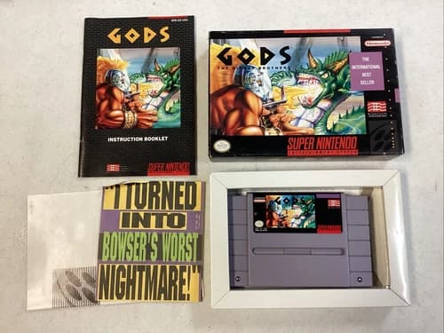 Gods (Super Nintendo Entertainment System, 1992) CIB Manual Inserts Tested B