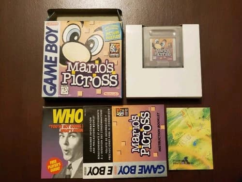 Original Nintendo Game Boy Mario's Picross: Complete in Box CIB 1995