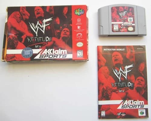 WWF Attitude COMPLETE Cartridge Manual and Box Nintendo 64 N64 Clean Works Nice