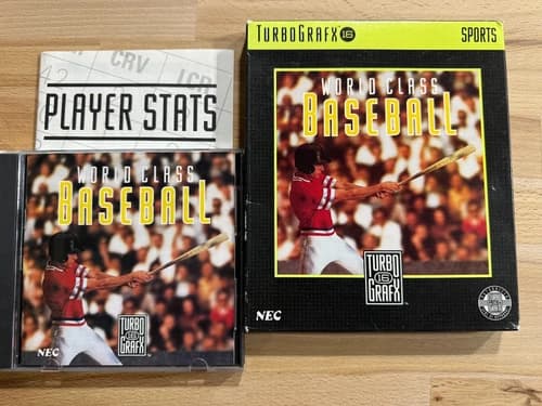 World Class Baseball (TurboGrafx-16) with box and manual, plus player stat book