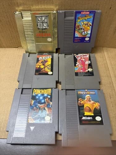 6 NES Games, Zelda, Duck Tales, Punch Out, 8 Eyes, WrestleMania Tested Authentic