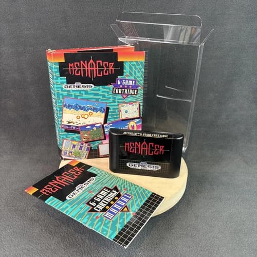 SEGA Genesis - Menacer 6-Game Cartridge - Complete/CIB w/ Box Protector - Tested