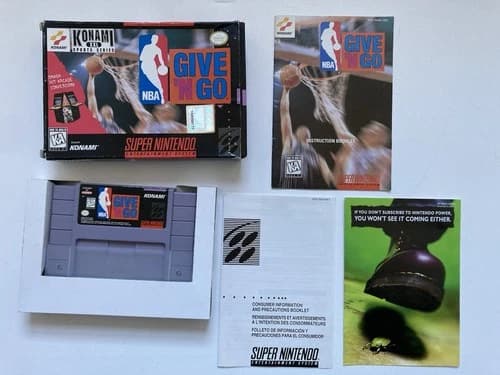 NBA Give 'n Go (Super Nintendo SNES, 1995) - Complete CIB w/ Manual - Authentic