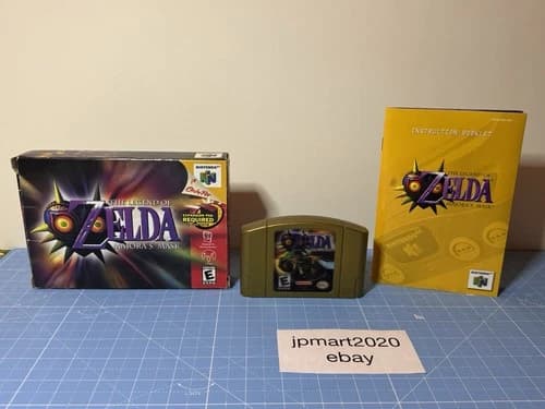 The Legend of Zelda Majora's Mask N64 Gold Holographic Cartridge, Manual, Box