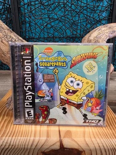 SPONGEBOB SQUAREPANTS SUPERSPONGE SONY PLAYSTATION 1 PS1 BLACK LABEL CIB TESTED