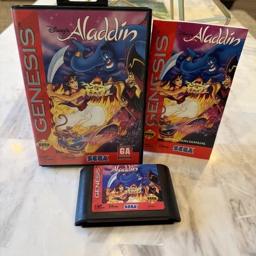 Disney Aladdin Sega Genesis 1993 Authentic Game Box Cartridge Tested Cleaned CIB