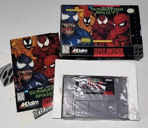 Venom Spider-Man Separation Anxiety Super Nintendo Game Complete In Box SNES