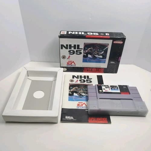 NHL 95 Super Nintendo SNES Complete CIB Original Box, Manual, Game See Box Pics