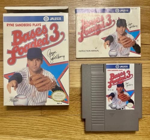 Ryne Sandberg Plays Bases Loaded 3 (NES, 1991) (Box, Manual, Cartridge) Tested