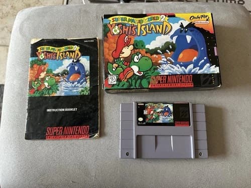 Nintendo Super Mario World 2: Yoshi's Island SNES Box, Manual, and Cartridge
