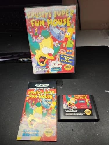 Krusty's Super Fun House SEGA Genesis, 1992 CIB w/ Manual Simpsons Flying Edge