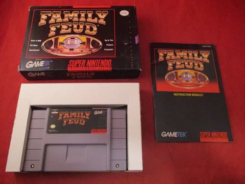 Family Feud (Super Nintendo SNES 1993) COMPLETE w/ Box manual game WORKS! #K1