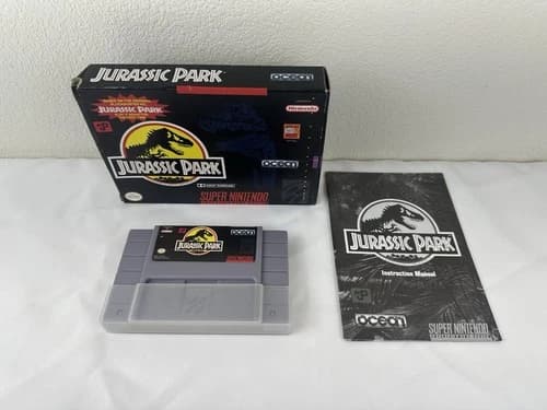 Jurassic Park Super Nintendo Game 1992 With Box Manual SNES Tested Authentic 90s
