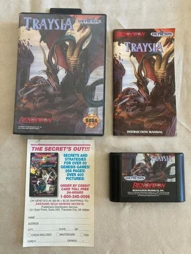 Traysia (Sega Genesis, 1992) Complete CIB Tested Manual Postcard