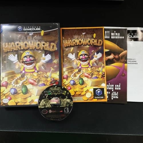 Nintendo GameCube Wario World Video Game Disc Manual Case BLACK LABEL Tested CIB