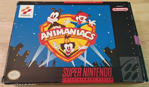 SNES Animaniacs Super Nintendo 1994 Konami CIB Complete Manual Box