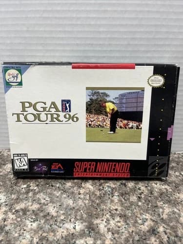 PGA Tour 96 (Super Nintendo SNES, 1996) COMPLETE w/ Box manual game WORKS!