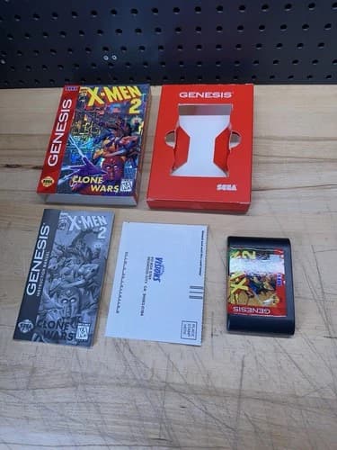 X-Men 2 Clone Wars CIB Sega Genesis 1995 Rare Cardboard Box Manual Card Holo