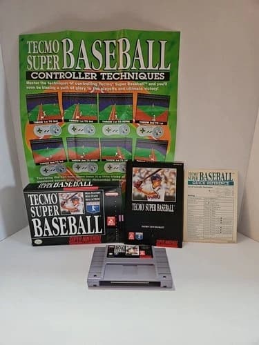 SNES Tecmo Super Baseball Super Nintendo Tested Authentic Very Good Condition
