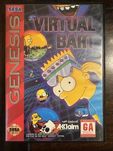 Sega Genesis Virtual Bart. Box And Manual Nice!!! Cleaned With 1up Card!!