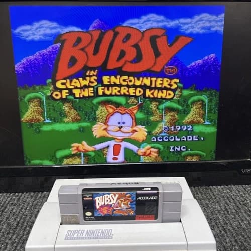 Bubsy in Claws Encounters (SNES Super Nintendo) Cartridge, tested, Authentic.
