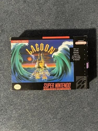 SNES “Lagoon” Very Rare Game Complete with Original Case and Manuals. Tested