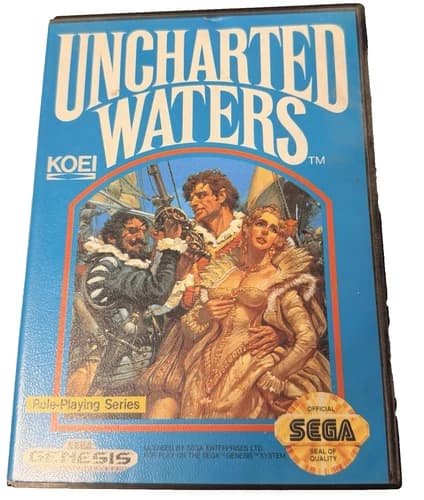 Uncharted Waters Sega Genesis Complete CIB Case, Manual, Cartridge and Map