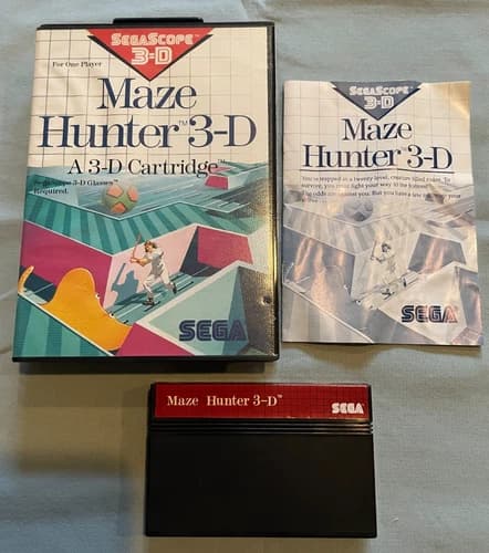 MAZE HUNTER 3-D - 1988 Sega Master System Video Game COMPLETE in Original Case!
