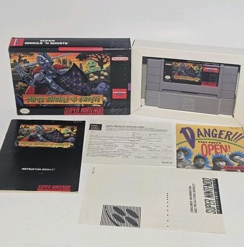 Super Ghouls 'n Ghosts Super Nintendo SNES Complete CIB w/ Registration Card VG