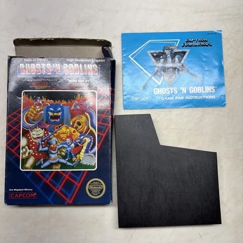 Ghosts 'n Goblins (Nintendo Entertainment System, 1986) NES Box, Manual, Tray,