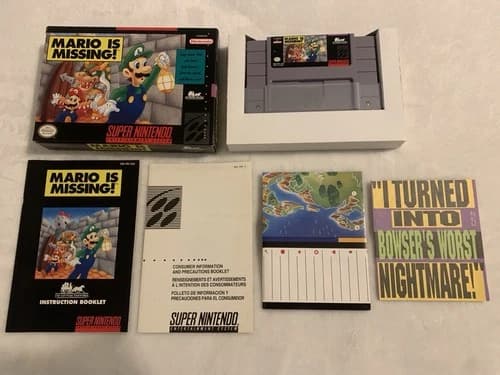 Mario Is Missing (Super Nintendo SNES) Complete in Box w/ Map CIB