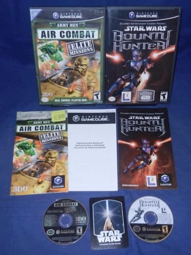 GameCube; Army Men Air Combat, Star Wars Bounty Hunter,Jango Fett Card,w/Mans,VG