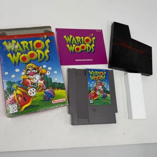 Warios Woods Nintendo NES Game CIB Complete with Box Manual Sleeve NES-WB-USA