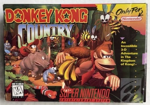 Nintendo Donkey Kong Country SNES Game 1994 Complete with Manual and Box