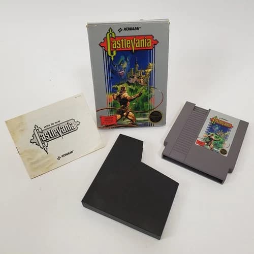 Castlevania NES CIB Box Cartridge Manual Dust Sleeve Konami Classic 1987