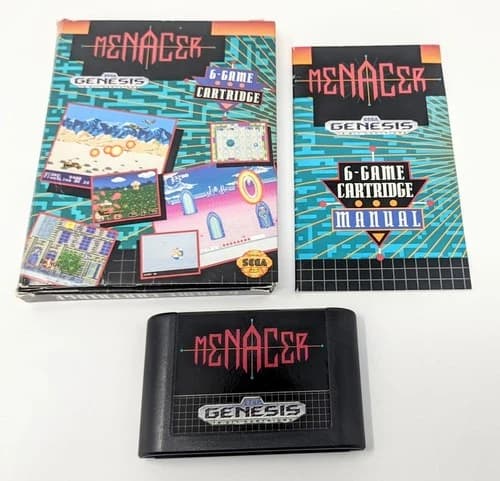 *** Menacer 6-Game Cartridge - COMPLETE w/ Box manual game - Sega Genesis 1992