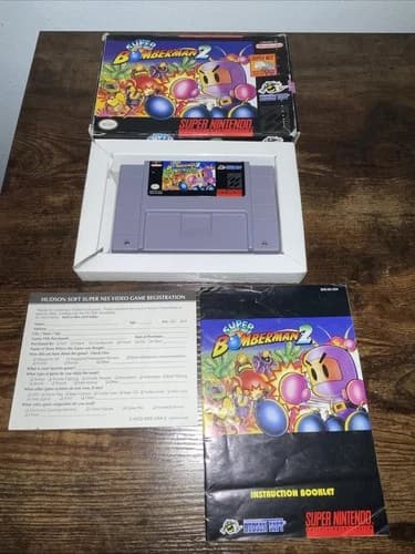 Super Bomberman 2 - Super Nintendo Snes - Complete in box With REGISTRATION RARE
