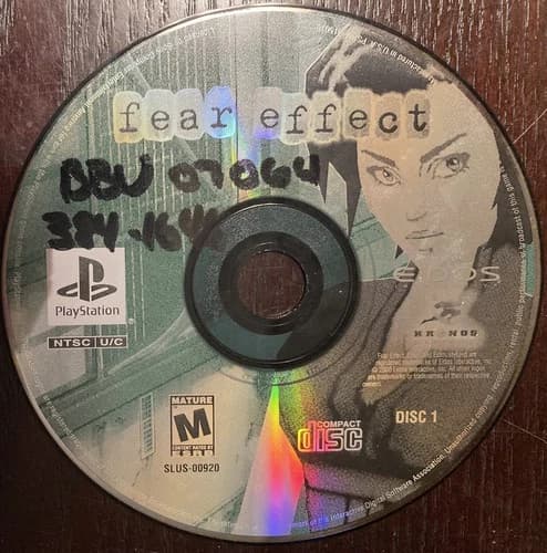 Fear Effect Disc 1 (Sony Playstation 1) PS1 Disc Only Writing