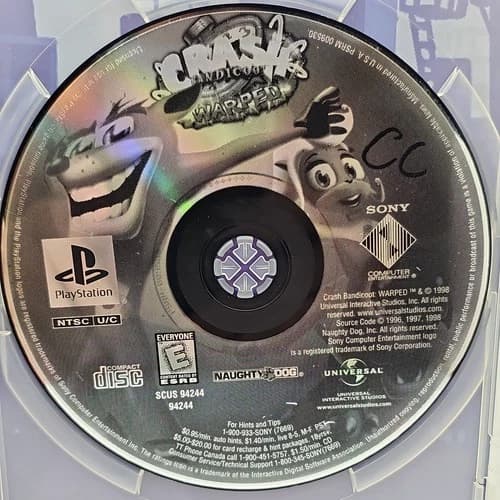 Crash Bandicoot Warped - Loose Sony PS1 Playstation 1 Disc
