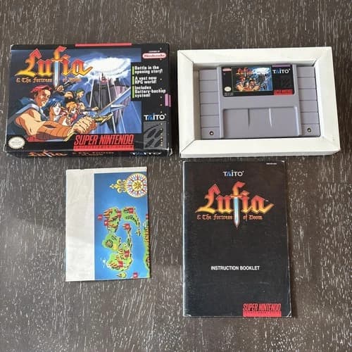 Lufia Fortress of Doom (Super Nintendo,1993) Game CIB Manual VG Map Minty Cart