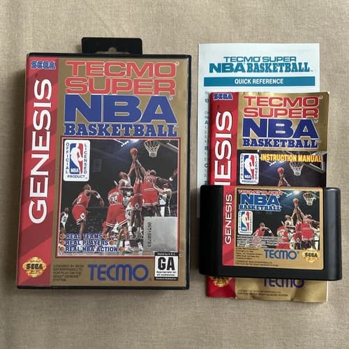 Tecmo Super NBA Basketball (Sega Genesis 1993) CIB Complete Manual Tested Clean