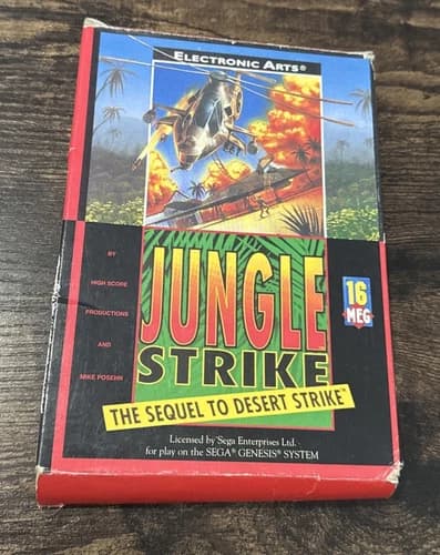 Jungle Strike Sega Genesis Complete CIB CARDBOARD BOX Tested