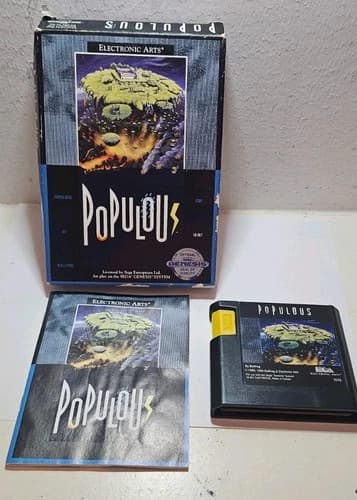 Sega Genesis Populous CIB Cartridge, Manual, Case Tested/Authentic