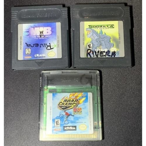 GameBoy Color Game Cartridge Loy of 3 Men in Black, Godzilla, Road Champs Tested