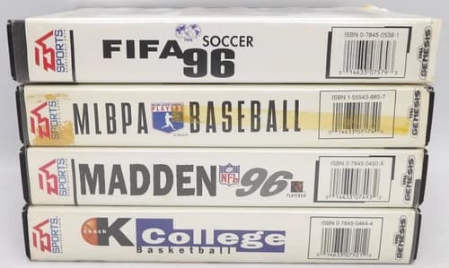 FIFA Soccer 96, MLBPA Baseball, Madden 96, Coach K College Basketb -Sega Genesis