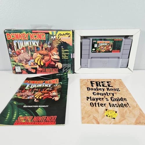 Donkey Kong Country SNES (1994, Nintendo) CIB Game Box Manual Insert