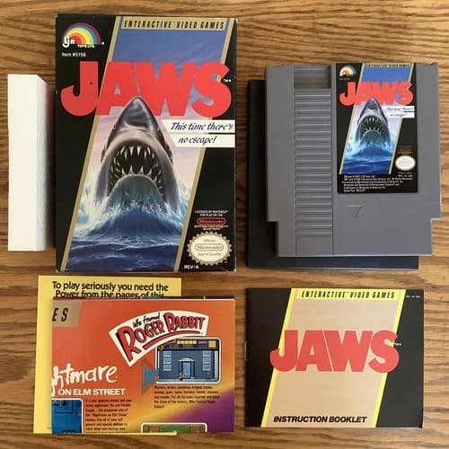 JAWS CIB w/ manual & box for Nintendo NES (LJN, 1987), TESTED & WORKS!