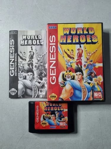 World Heroes (Sega Genesis, 1994) Authentic Complete Tested & Works